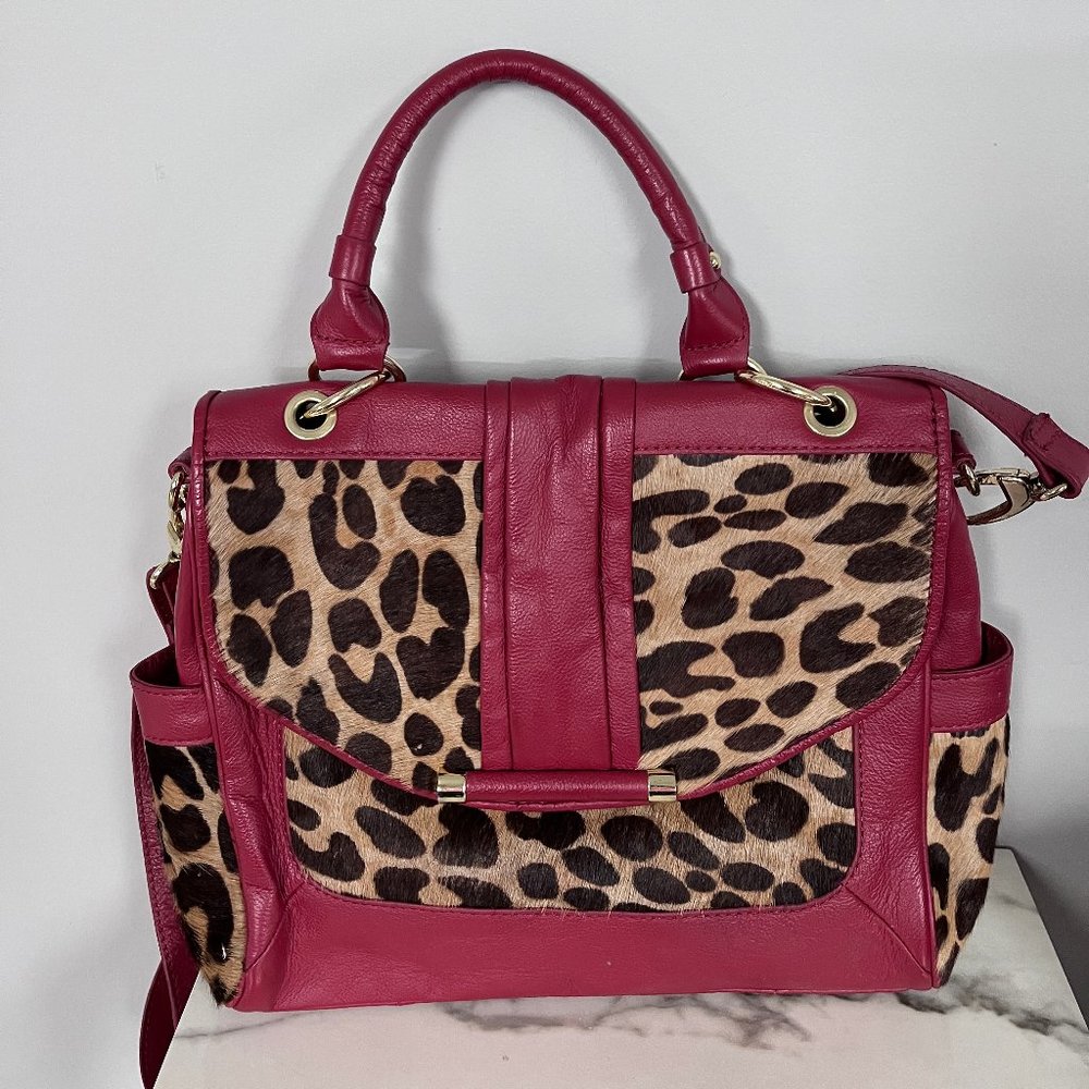 Leather leopard satchel